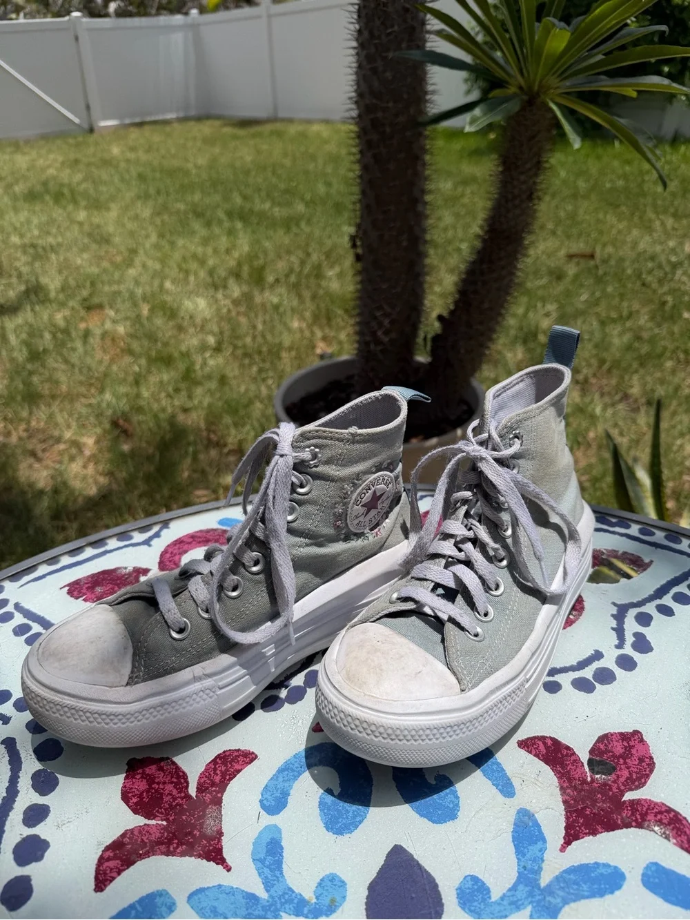 Kids Converse High Top Platform Sneakers in Light Teal and White